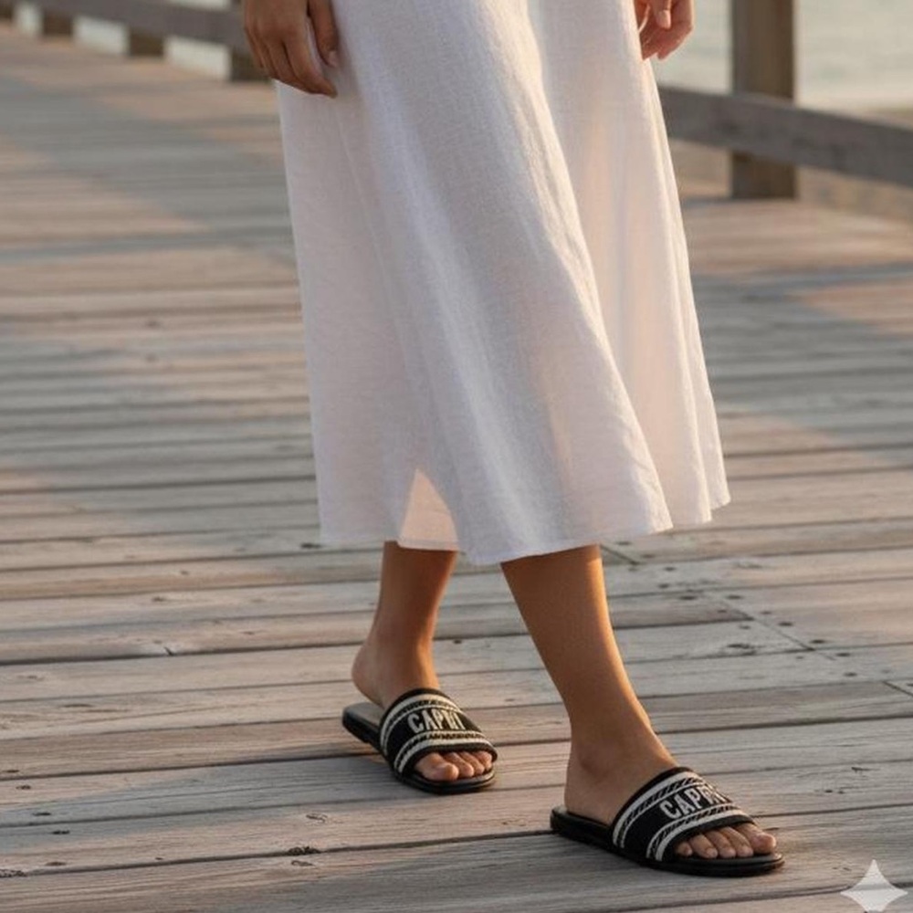 A New Day Capri Black and White Slide Sandals Size 8